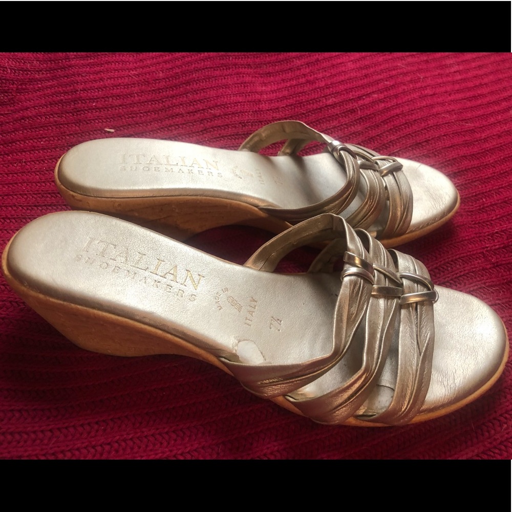 Italian Shoemakers Gold Wedge Sandals 7.5